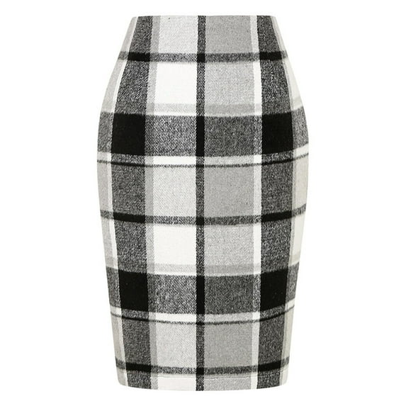 Womens Wool Plaid Bodycon Vintage A Line Knee Length Long Pencil Skirt