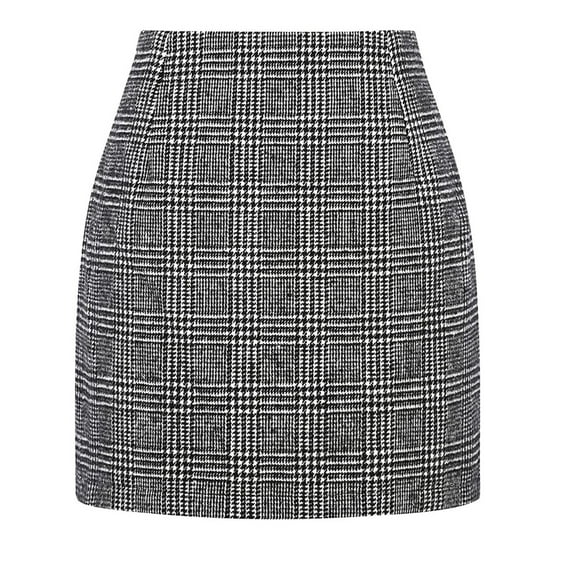 Womens Wool Plaid Bodycon Vintage A Line Mini Length Short Pencil Skirt