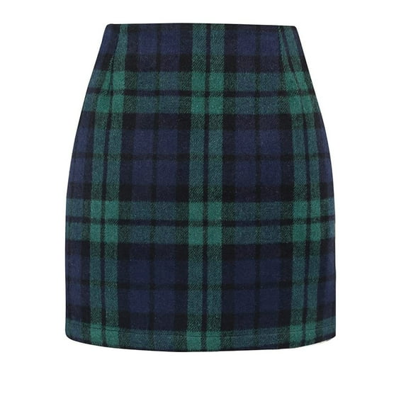 Womens Wool Plaid Bodycon Vintage A Line Mini Length Short Pencil Skirt