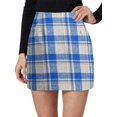 thumbnail image 1 of Womens Wool Plaid Mini Skirt Fall Winter High Waisted Bodycon Pencil Skirt Colorful Blue XXL, 1 of 6