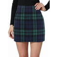thumbnail image 1 of Womens Wool Plaid Mini Skirt Fall Winter High Waisted Bodycon Pencil Skirt Dark Green S, 1 of 7