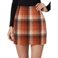 thumbnail image 1 of Womens Wool Plaid Mini Skirt Fall Winter High Waisted Bodycon Pencil Skirt Orange L, 1 of 7