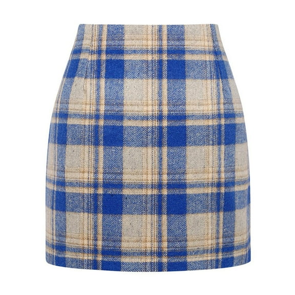 Womens Wool Plaid Pencil Skirt Causal Bodycon Pencil Mini Skirts Fall Winter Skirts