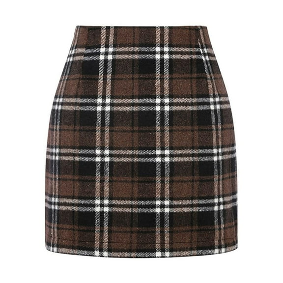 Womens Wool Plaid Pencil Skirt Causal Bodycon Pencil Mini Skirts Fall Winter Skirts