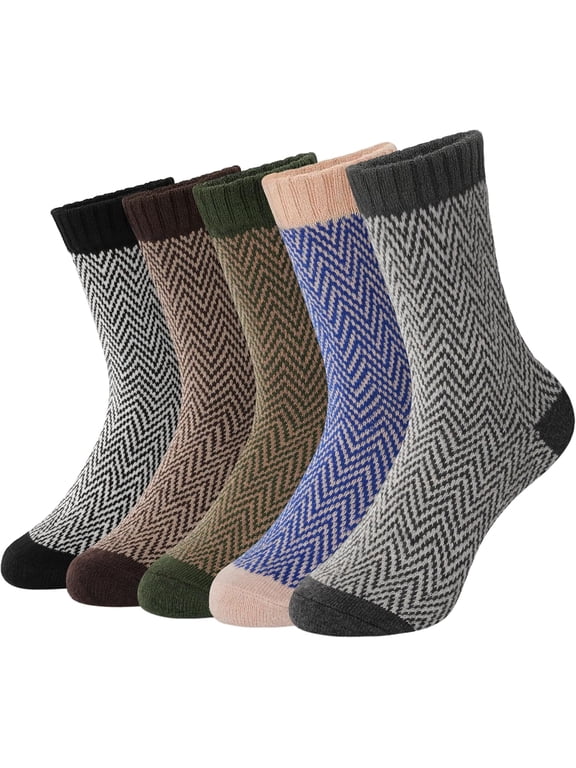 Womens Wool Socks 5 Pairs Warm Winter Knit Wool Soft Vintage Casual Crew Socks Stocking Stuffers Gifts for Women Men