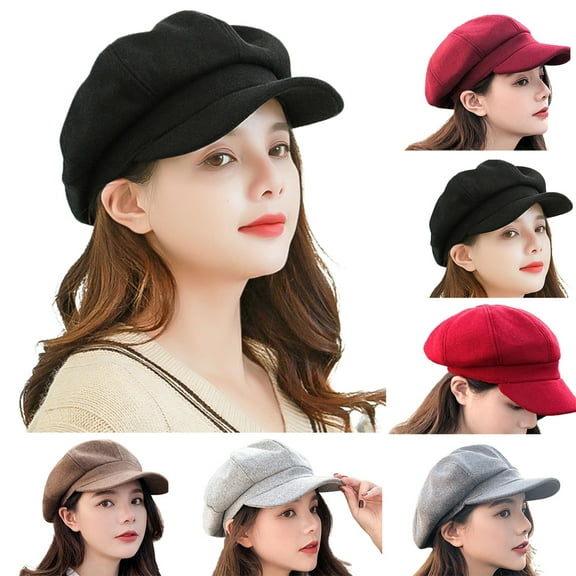 Womens Woolen Elastic Octagonal Ivy Newsboy Hat Driving Hat Female Sunscreen Hats Painter Tour Cap