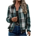 thumbnail image 1 of Womens Woolen Plaid Bomber Jacket No Hood Front Zip Flannel Shirt Shackets Casual Fall Fashion Outerwear Coat (L, Army Green), 1 of 5