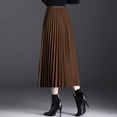 thumbnail image 1 of Womens Woolen Pleated Skirt High Waist A-Line Skirt Fashion Loose Skirt Coffee M YIWEI, 1 of 1