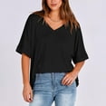 thumbnail image 1 of Womens Work Blouse Dressy Women's Loose Oversized Solid V-neck, Shoulder Length Short Sleeved T-shirt Top, 1 of 7