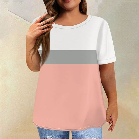 Womens Work Blouse Dressy Women's Short Sleeve Shirt Round Neck Plus Size T Shirt Printed Casual Tops