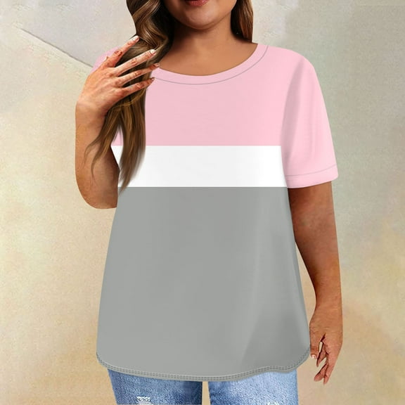 Womens Work Blouse Dressy Women's Short Sleeve Shirt Round Neck Plus Size T Shirt Printed Casual Tops