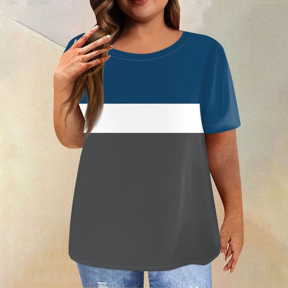 Womens Work Blouse Dressy Women's Short Sleeve Shirt Round Neck Plus Size T Shirt Printed Casual Tops