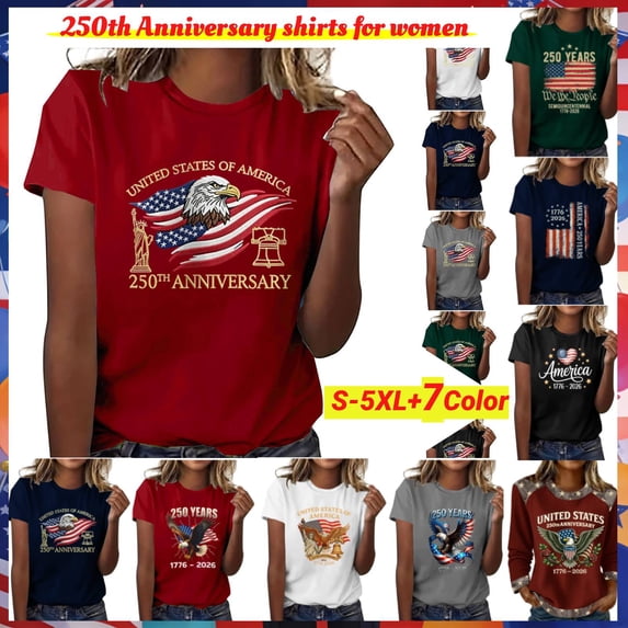 Womens Work Clothes,Women's United States 250th Anniversary Tee, Relaxed Comfort Style Round Neck Summer Top, Ultra-Soft Breathable Material, Holiday Gathering, US Founding Year Anniversary Gift