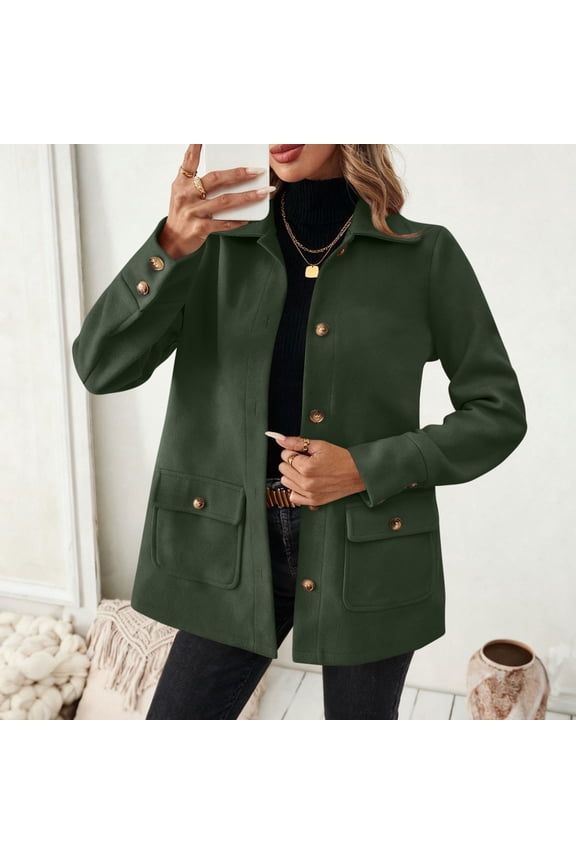 Womens Work Office Winter Overcoat Single Breasted Point Collar Pea Coat