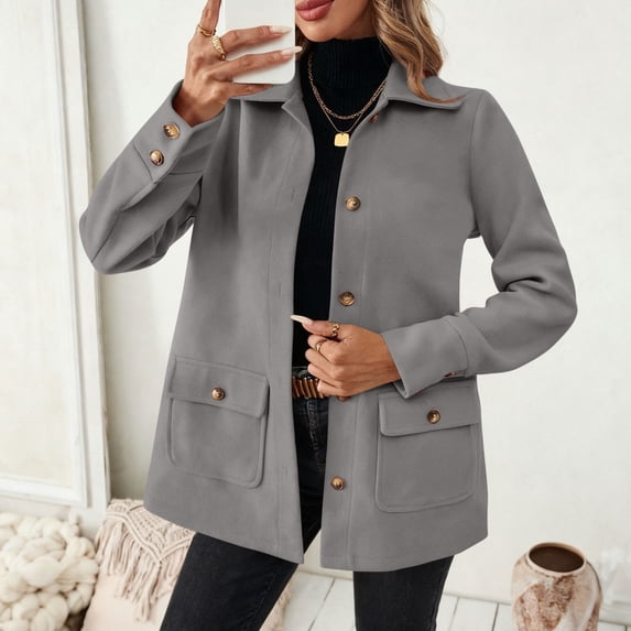 Womens Work Office Winter Overcoat Single Breasted Point Collar Pea Coat