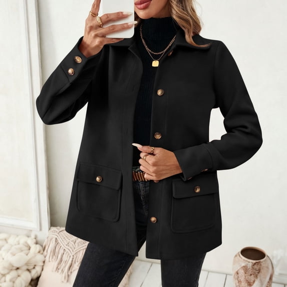 Womens Work Office Winter Overcoat Single Breasted Point Collar Pea Coat