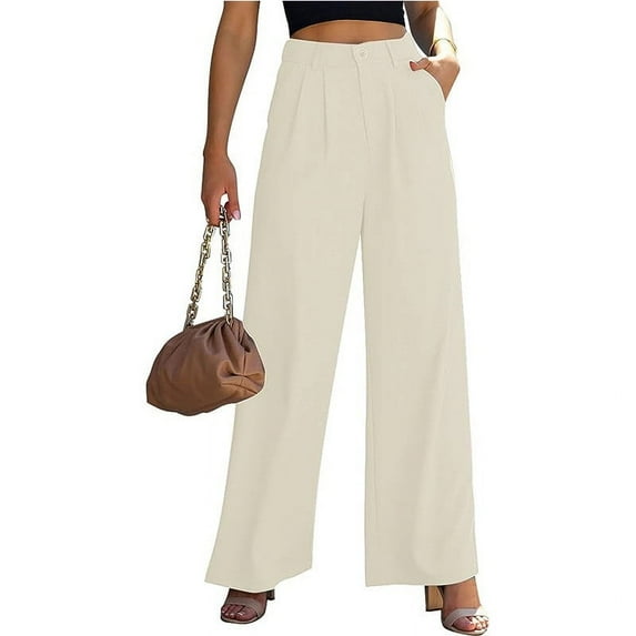 uublik Womens Work Pants Beige Business Casual Palazzo Pants High Waisted Flowy Dressy Trousers with Pockets