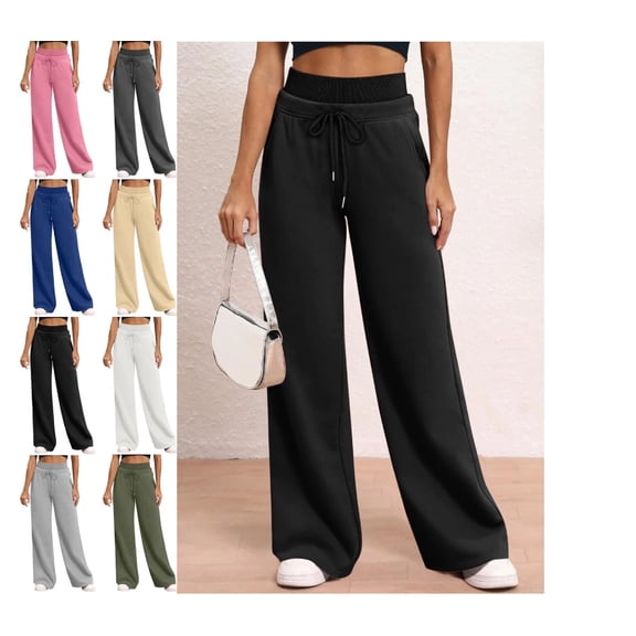 Womens Work Pants Business Casual Slacks Stretchy Wide Leg Trousers with Drawstring High Waist Pull On Black S
