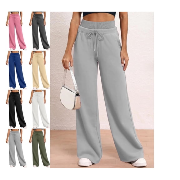 Womens Work Pants Business Casual Slacks Stretchy Wide Leg Trousers with Drawstring High Waist Pull On Light Gray S