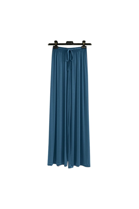 Womens Work Pants Casual Drawstring Wide Leg Palazzo Pants Loose Comfy Trousers Pockets Sky Blue