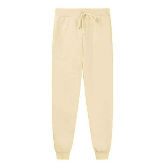 Womens Work Pants Elastic Waist Joggers Sweatpants With Pockets Baggy Drawstring Athletic Gym Sweat Casual Trousers Trendy Dressy Beige 2XL