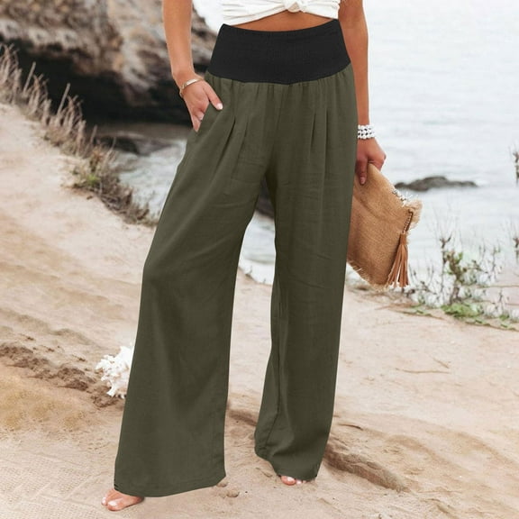 uublik Womens Work Pants Green High Waisted Palazzo Pants Casual Wide Leg Long Lounge Pant Trousers with Pocket