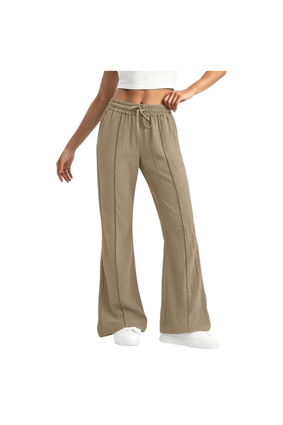 Womens Work Pants Pintuck Wide Leg Trousers Business Casual Elastic Waist Drawstring Wrinkle Free Pull On Office Slacks for Daily Wear,Khaki,S