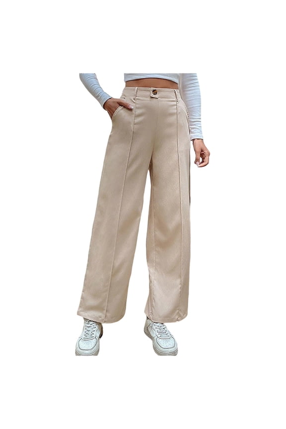 Womens Work Pants, Women's Chic Plaid Patchwork Straight Sweatpants Comfy Elastic High Waisted Loose Lounge Pants with Pockets