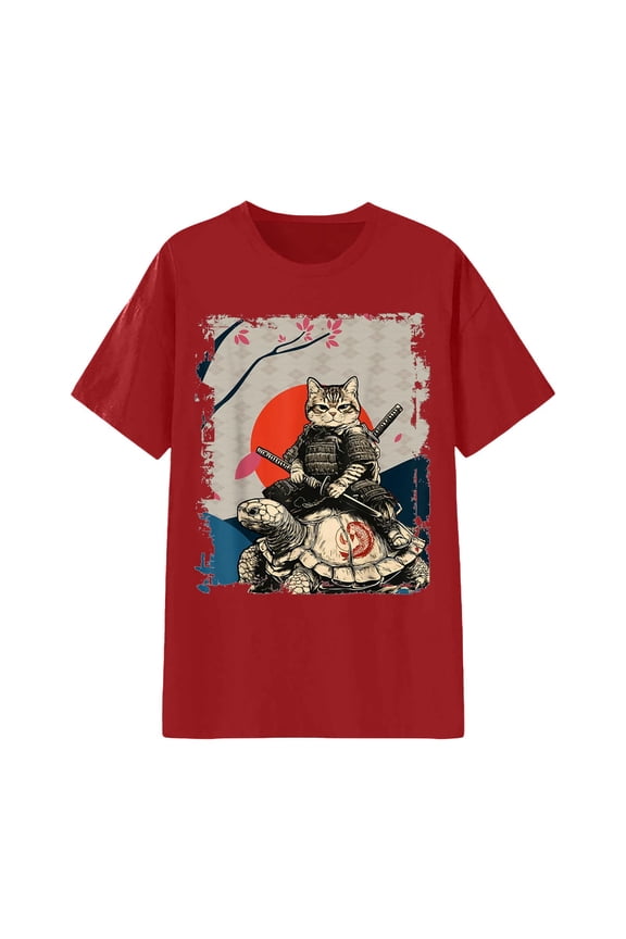 Womens Work Shirts Graphic Print Short Sleeve Crew Neck Soft Basic Ladies Clothing,Red,S