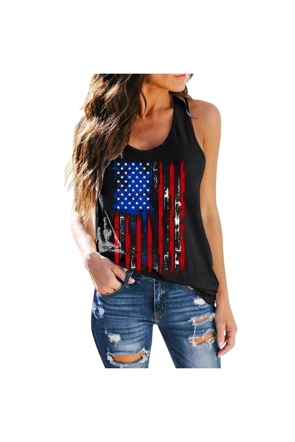Womens Work Shirts Independence Day Basic Vest Funny Classic Fit Ribbed Tops for Women,C,L