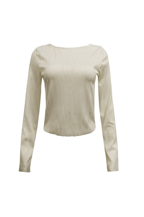 Womens Work Shirts Slim Crop Long Sleeve Crewneck Knit Cropped Retro School Outfits for Teachers,White,M