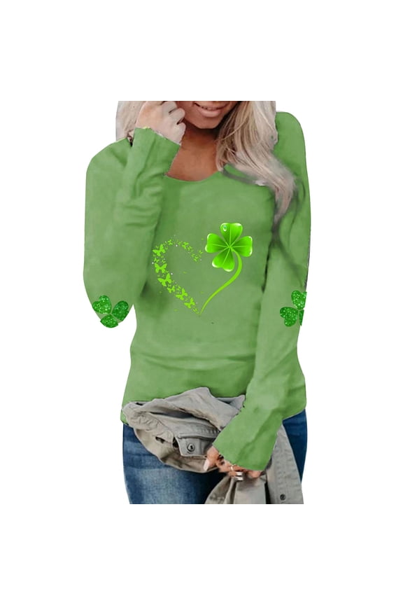 Womens Work Shirts St Patricks Day Irish Apparel Green Printed Long Sleeve Beach Tops,Green,S