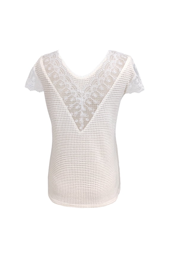 Womens Work Shirts Tops Solid Color Lace Lace Slim Simple Outer Wear Short Sleeved Plain Tees Blouses White S