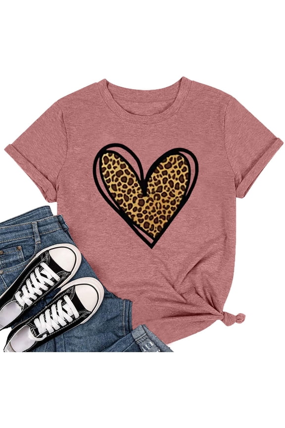 Womens Work Shirts Tops Valentine’S Day Heart Print Short Sleeve Women Tees Blouses Light Pink S