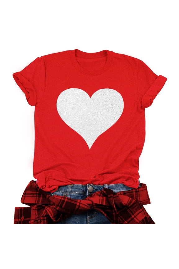 Womens Work Shirts Tops Valentine’S Day Heart Print Short Sleeve Women Tees Blouses Red 2XL