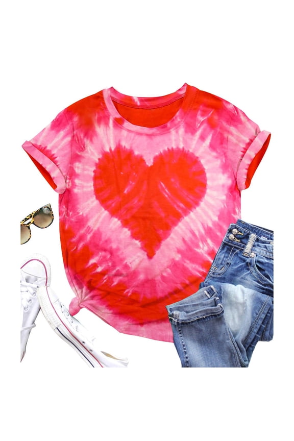 Womens Work Shirts Tops Valentine’S Day Heart Print Short Sleeve Women Tees Blouses Red 3XL