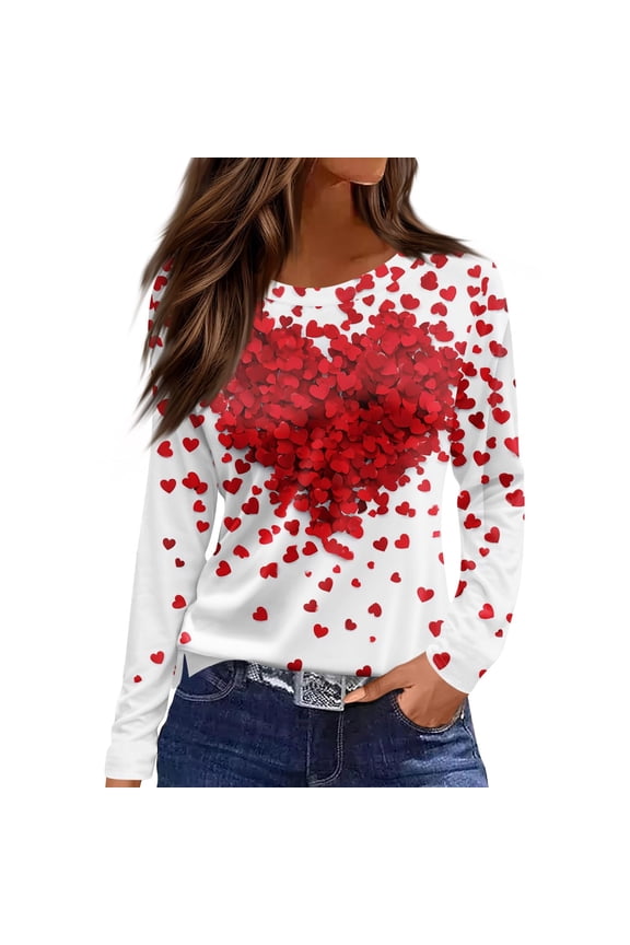 Womens Work Shirts Tops Valentine's Day Fashion Print Long Sleeve Casual Ladies Tees Blouses