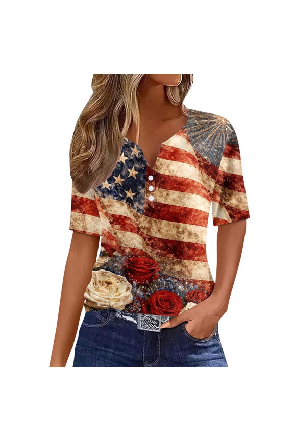 Womens Work T Shirts Tops Patriotic Graphic 4Th Of July Short Sleeve America 250Th V Neck Oversized Plus Size Tunic Boho Shirts