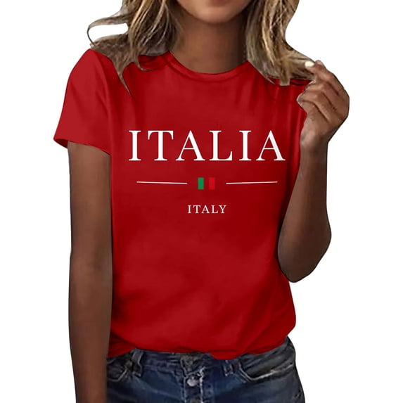 Womens Work T Shirts Tops Short Sleeve Italian Day Graphic with Patriotic Print Going Out Shirts