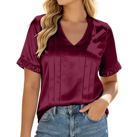 Womens Work T Shirts Tops Short Sleeve Timeless Solid Crewneck Lightweight Boho Shirts