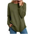 thumbnail image 1 of Womens Work Tops Fall Loose Crew Neck Long Sleeve Rolled Drop Shoulder Curve Hem Plain Leisure Waffle Knit Pullover Top(AG,S), 1 of 7