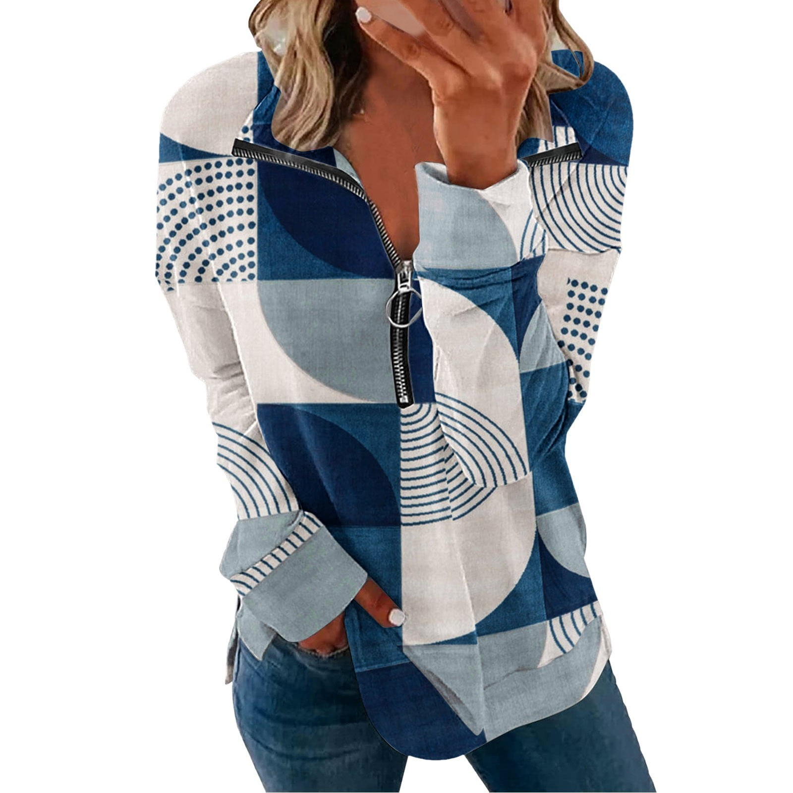 Womens Work Tops Steady Clothing Long Sleeve Zipper Shirts for Women