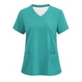 thumbnail image 1 of Womens Work Tops Summer V-Neck Basic Tees Short Sleeve Regular Fit Breathable Scrub Shirts with Pockets, 1 of 3