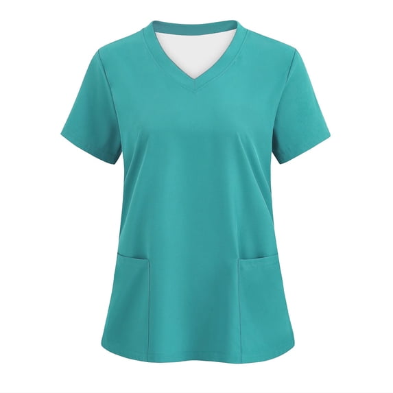 Womens Work Tops Summer V-Neck Basic Tees Short Sleeve Regular Fit Breathable Scrub Shirts with Pockets