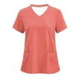 thumbnail image 1 of Womens Work Tops Summer V-Neck Basic Tees Short Sleeve Regular Fit Breathable Scrub Shirts with Pockets, 1 of 3
