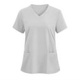 thumbnail image 1 of Womens Work Tops Summer V-Neck Basic Tees Short Sleeve Regular Fit Breathable Scrub Shirts with Pockets, 1 of 3