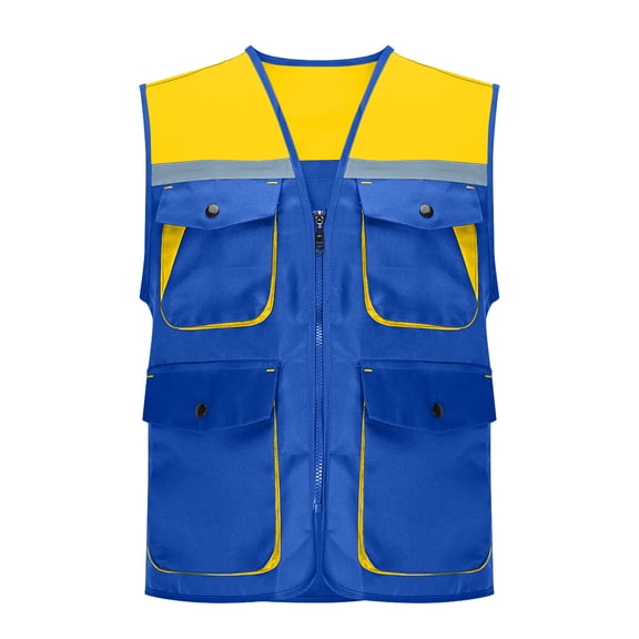 Womens Work Vests with Reflective Strip with Multi-pockets Zipper Front High-Visibility Waistcoat for Construction and Outdoor Use Blue Exercise Tank Tops for Women XL