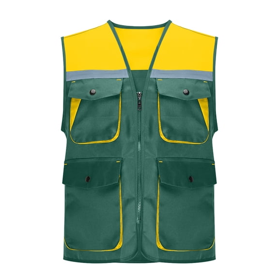 Womens Work Vests with Reflective Strip with Multi-pockets Zipper Front High-Visibility Waistcoat for Construction and Outdoor Use Green Tank Tops for Women Plus Size 4XL