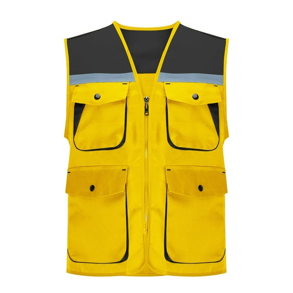 Womens Work Vests with Reflective Strip with Multi-pockets Zipper Front High-Visibility Waistcoat for Construction and Outdoor Use Yellow Tank Tops with Built in Bra XL