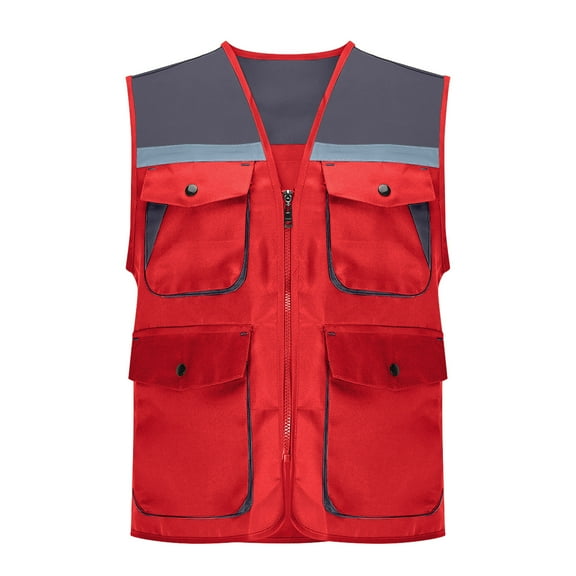 Womens Work Vests with Reflective Strip with Multi-pockets Zipper Front High-Visibility Waistcoat for Construction and Outdoor Use Red M